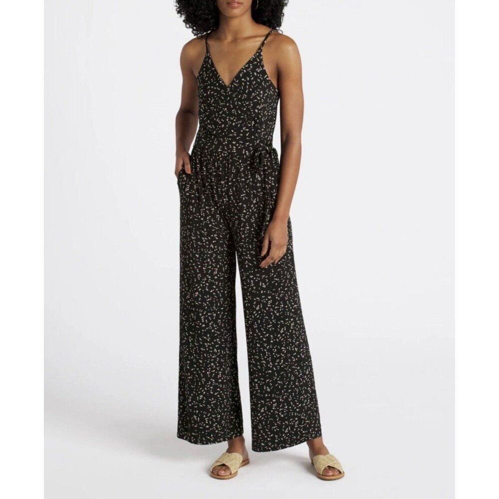 NEW Kaileigh Women Black Floral Rochelle Knit Jumpsuit SMALL Coquette Boho Chic